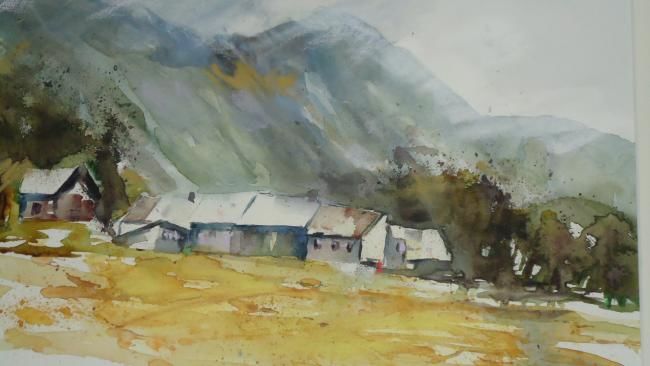 Peinture intitulée "Village de montagne…" par Françoise Sorrel, Œuvre d'art originale