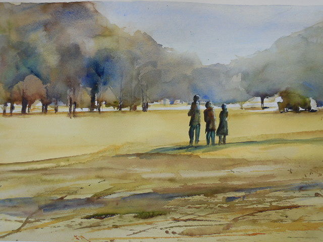 Painting titled "Promenade au parc d…" by Françoise Sorrel, Original Artwork