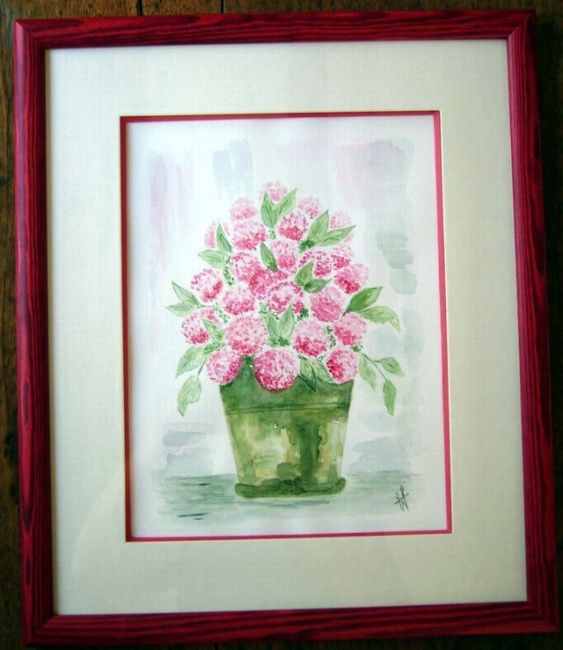 Painting titled "Hortensias" by Francine Jalabert, Original Artwork