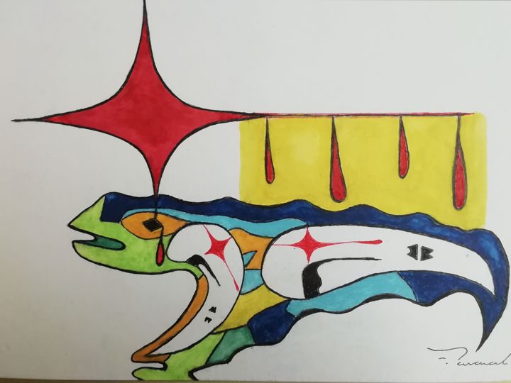 Dibujo titulada "Salamandra Güell mi…" por Francesc Pascual, Obra de arte original, Acuarela