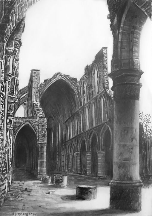 Tekening getiteld "Eglise oublieé 13" door Franzart, Origineel Kunstwerk, Potlood