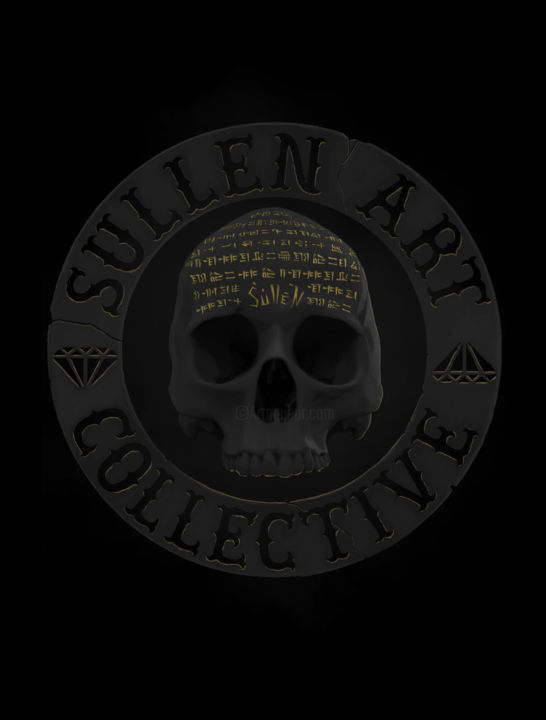 Digitale Kunst getiteld "Skull Badge" door Dennis Graysham, Origineel Kunstwerk, Digitaal Schilderwerk