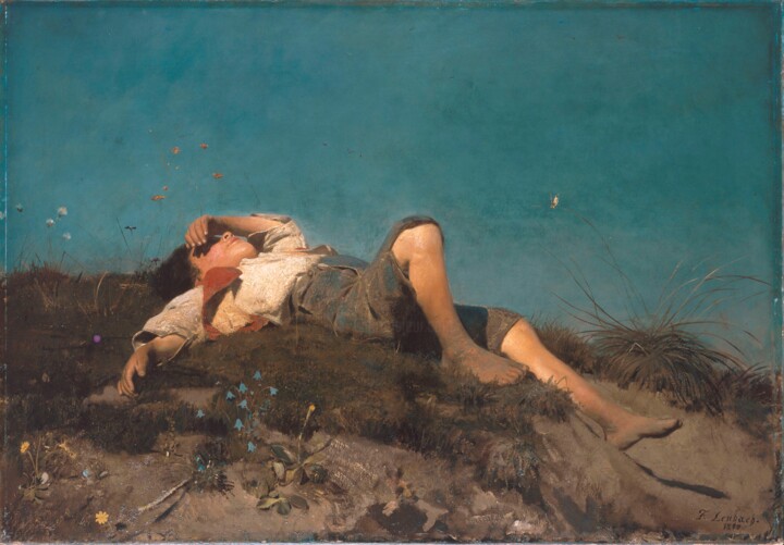 Peinture intitulée "Un jeune berger" par Franz Von Lenbach, Œuvre d'art originale, Huile