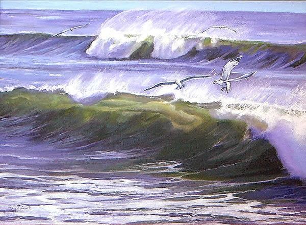 Peinture intitulée "vague mauve" par Fran Zainal, Œuvre d'art originale, Autre