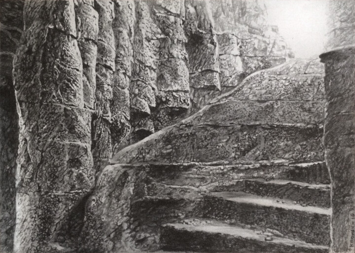 Tekening getiteld "escalier-oublie.jpg" door Franzart, Origineel Kunstwerk, Potlood