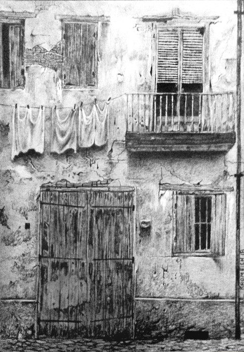 Drawing titled "vieille maison" by Franzart, Original Artwork, Pencil