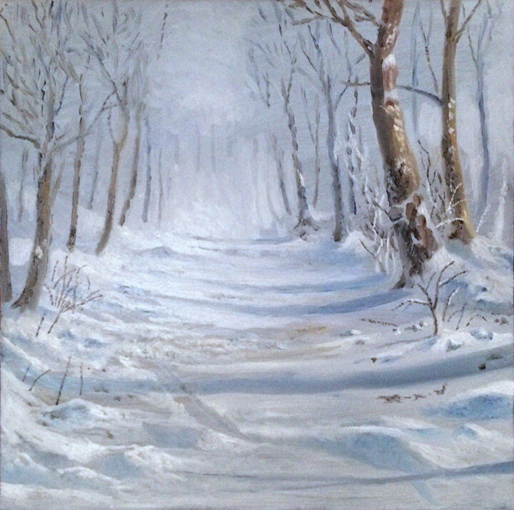 Pintura titulada "forêt neige, scetch…" por Franzart, Obra de arte original, Oleo