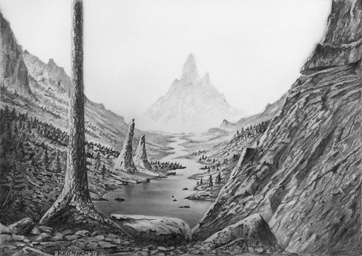 Drawing titled "paysage composé" by Franzart, Original Artwork, Pencil