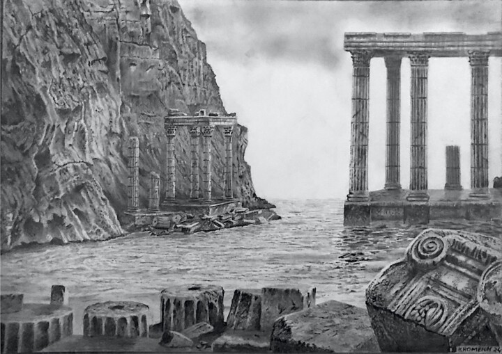 Dessin intitulée "Italian Ruins and R…" par Franzart, Œuvre d'art originale, Graphite