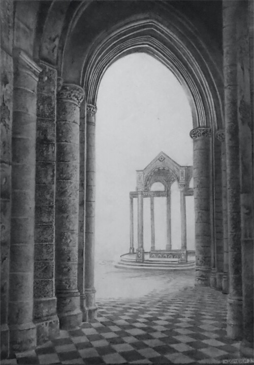 Drawing titled "Old Catherdral (fan…" by Franzart, Original Artwork, Graphite