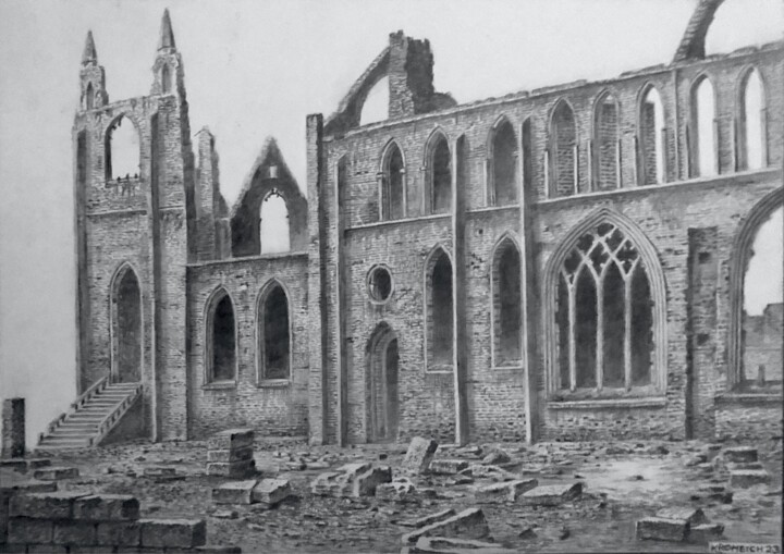 Рисунок под названием "Cathedral Ruin (fan…" - Franzart, Подлинное произведение искусства, Графит