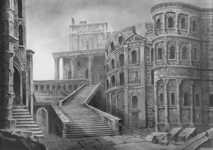 Drawing titled "Vedute 9 (fantasy)" by Franzart, Original Artwork, Graphite