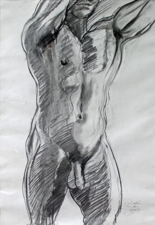 Dessin intitulée "Male nude life draw…" par Fraser Maciver (1960 - 2019), Œuvre d'art originale, Fusain