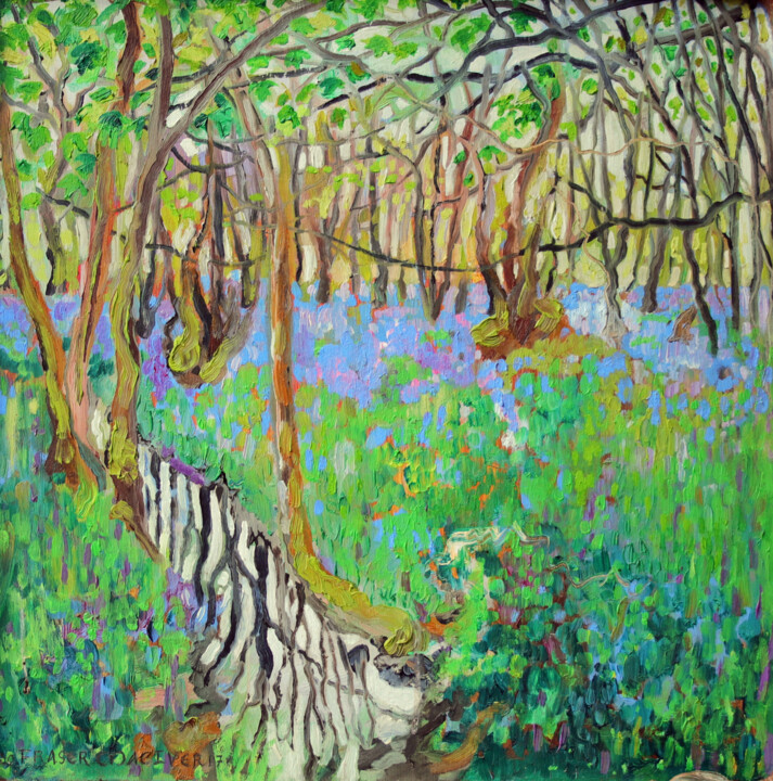 Painting titled "Bluebell Wood" by Fraser Maciver (1960 - 2019), Original Artwork, Oil
