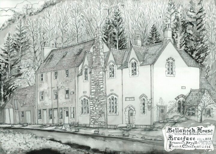Zeichnungen mit dem Titel "Bellanoch House" von Fraser Maciver (1960 - 2019), Original-Kunstwerk, Tinte