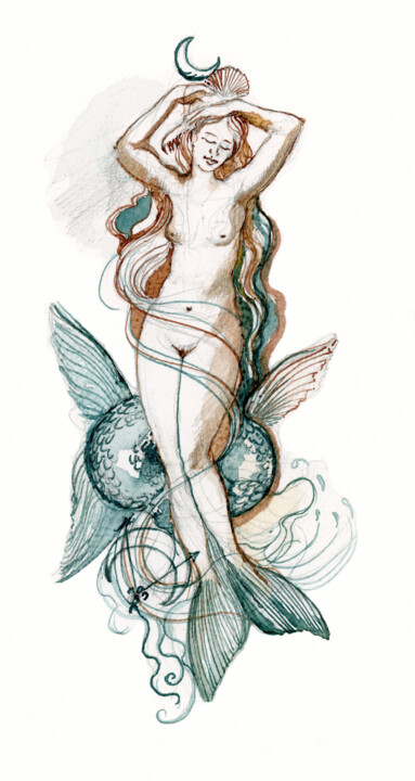 Drawing titled "Mermaid Transformat…" by Fraser Maciver (1960 - 2019), Original Artwork, Ink