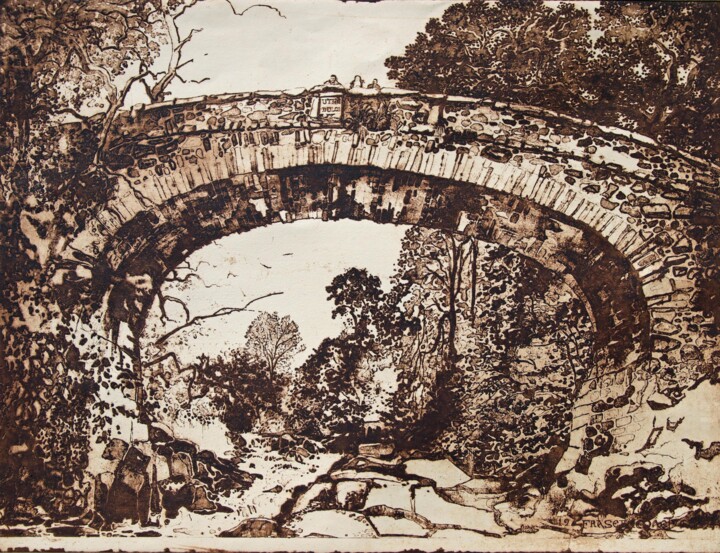 Gravures & estampes intitulée "Grotto Bridge - Riv…" par Fraser Maciver (1960 - 2019), Œuvre d'art originale, Eau-forte