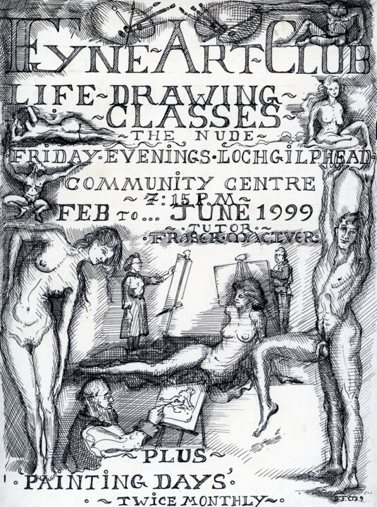 Disegno intitolato "Fyne Art Club - lif…" da Fraser Maciver (1960 - 2019), Opera d'arte originale, Inchiostro