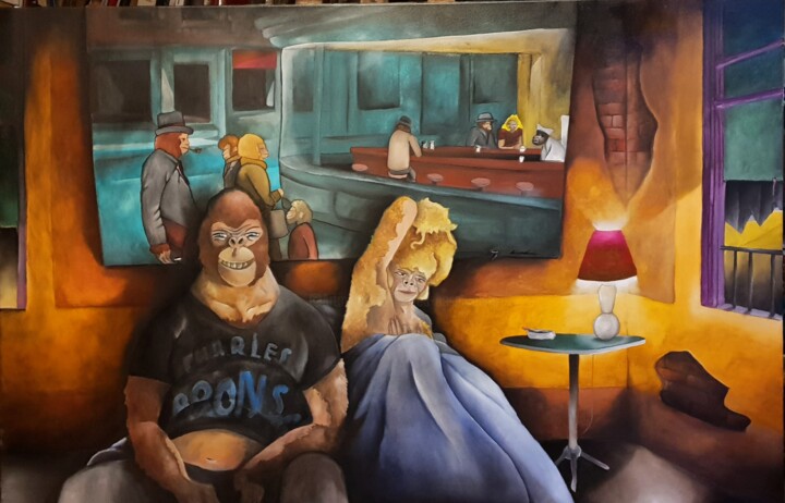 Schilderij getiteld "Hooper's Motel, Bro…" door Fred Besnardiere, Origineel Kunstwerk, Olie