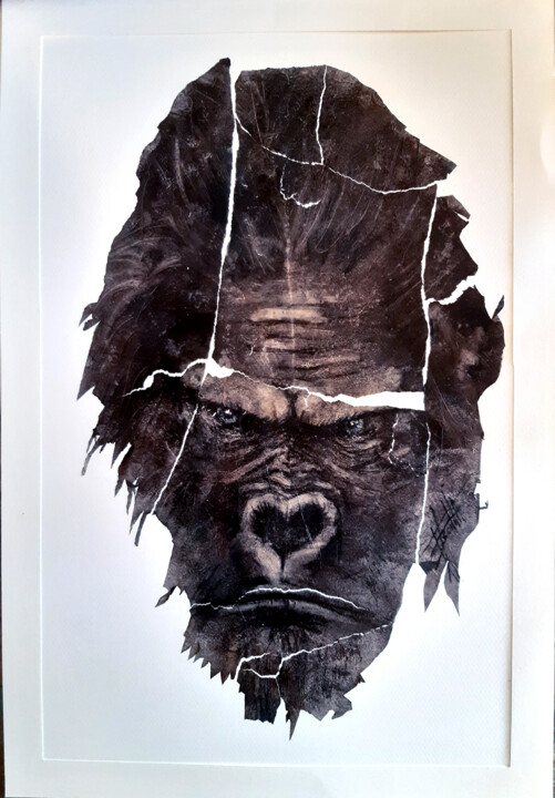 Peinture intitulée "Gorille" par Fred Bonna, Œuvre d'art originale, Huile