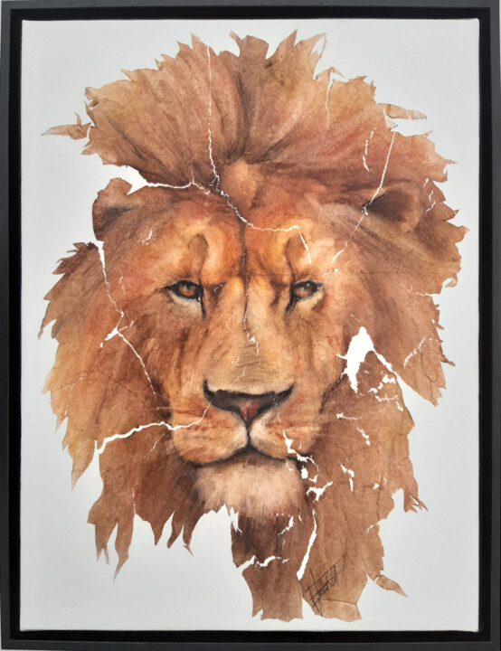 Peinture intitulée "Tête de Lion" par Fred Bonna, Œuvre d'art originale, Huile