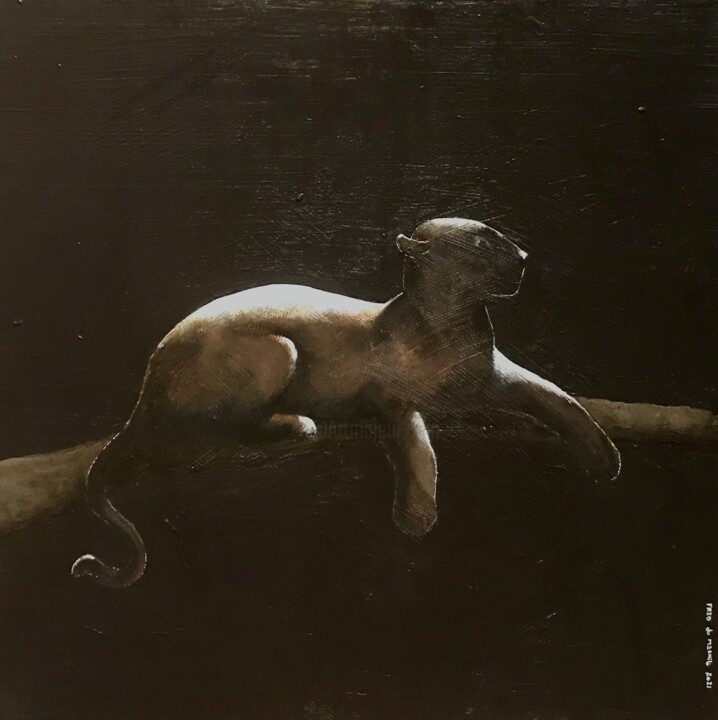 Peinture intitulée "Panthère au clair d…" par Fred Du Mesnil, Œuvre d'art originale, Acrylique