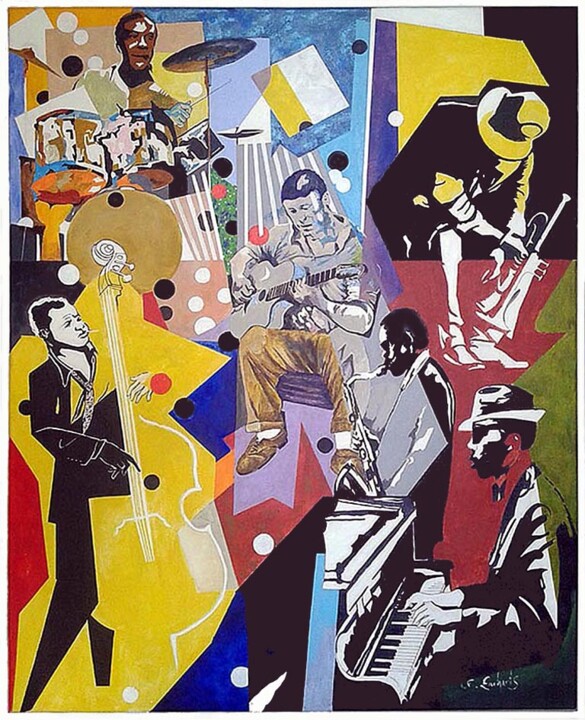 Painting titled "Biguine jazz" by Fred Eucharis, Original Artwork, Acrylic Mounted on Wood Stretcher frame