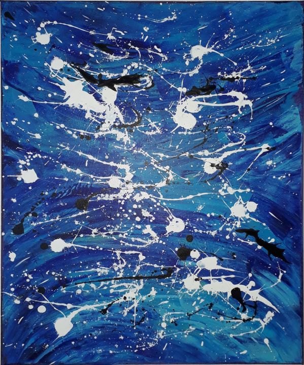 Картина под названием "Blue" - Gallery Fred, Подлинное произведение искусства, Акрил Установлен на Деревянная рама для носил…