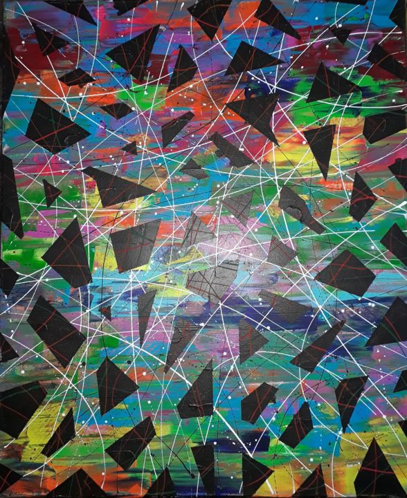 Картина под названием "Black Colors" - Gallery Fred, Подлинное произведение искусства, Акрил Установлен на Деревянная рама д…