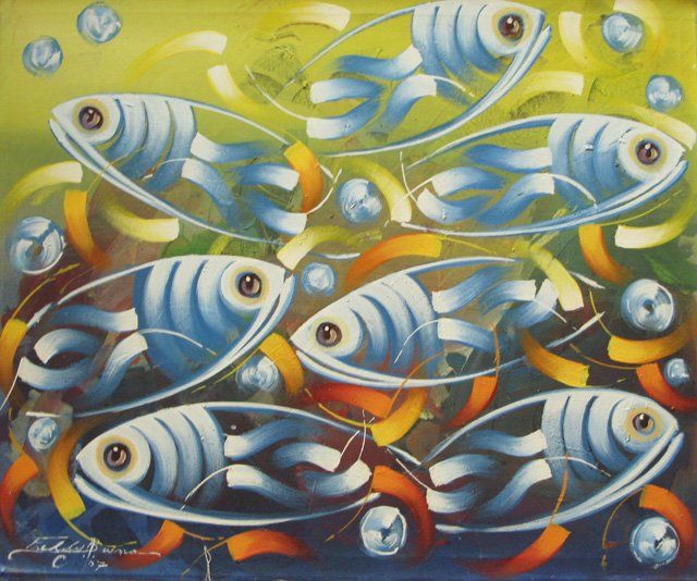 Peinture intitulée "POISSONS" par Freddy Bueno, Œuvre d'art originale, Huile