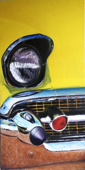 Painting titled "Us car" by Fred Haute, Original Artwork, Oil