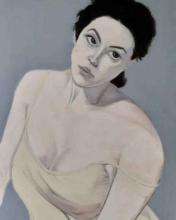 Peinture intitulée "" jeune femme aux c…" par Frédéric Adam, Œuvre d'art originale, Acrylique