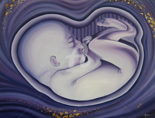 Peinture intitulée "Embryon" par Frédéric Andrès, Œuvre d'art originale, Huile