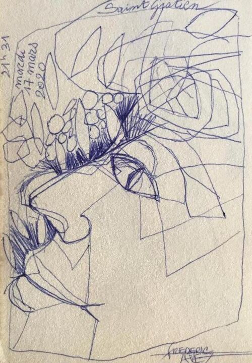 Dessin intitulée "Sur la route,dans n…" par Frédéric Avez, Œuvre d'art originale, Stylo à bille