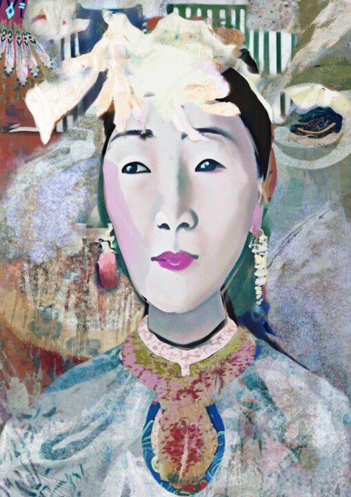 Arts numériques intitulée "The Asian Woman" par Frederic Bargum, Œuvre d'art originale, Collage numérique