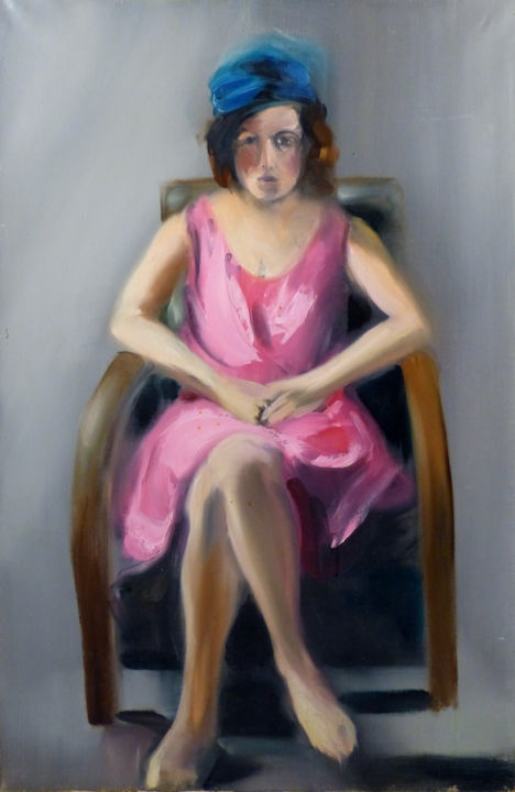 Painting titled "Femme au chapeau bl…" by Frédéric Belaubre, Original Artwork, Oil