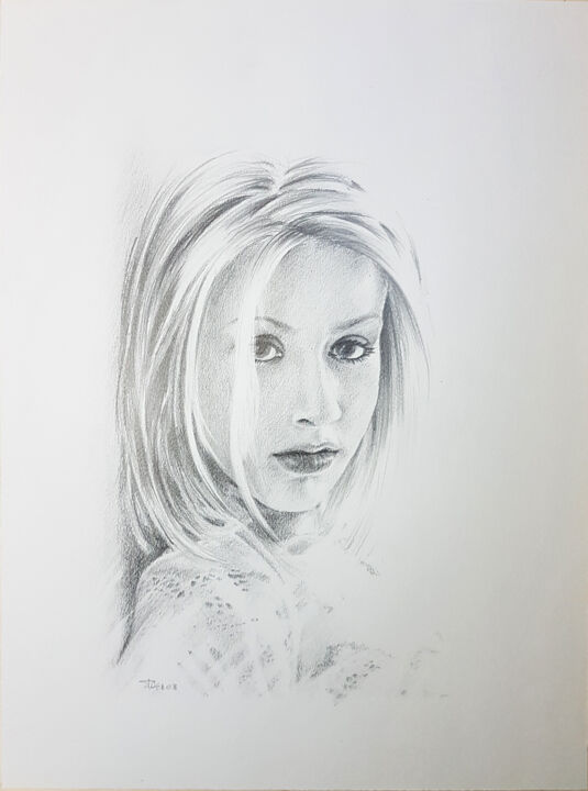 Drawing titled "Christina Aguilera" by Frédéric Berrin, Original Artwork, Pencil