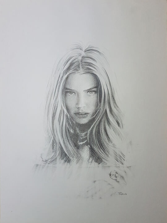 Drawing titled "Denise Richards" by Frédéric Berrin, Original Artwork, Pencil