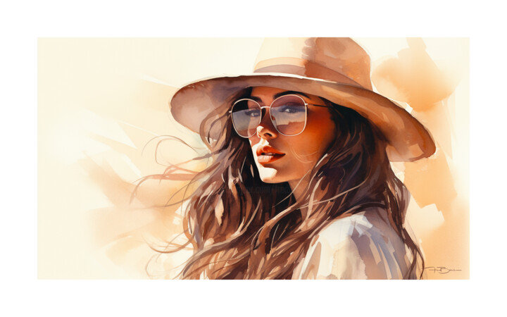 Digital Arts titled "Woman portrait_wate…" by Frédéric Berrin, Original Artwork, Digital Painting