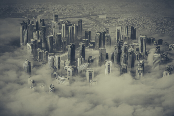 Photography titled "Doha in the Sky NB" by Frederic Bos, Original Artwork, Digital Photography