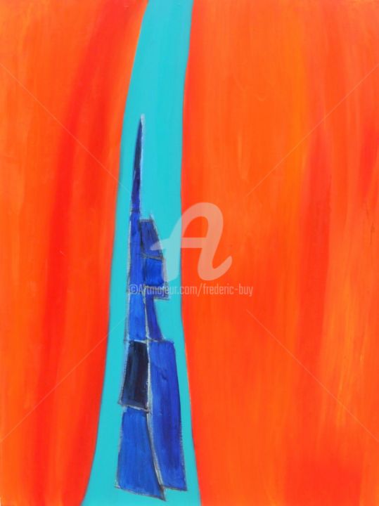 Peinture intitulée "L'orange bleue" par Fredburic, Œuvre d'art originale, Huile