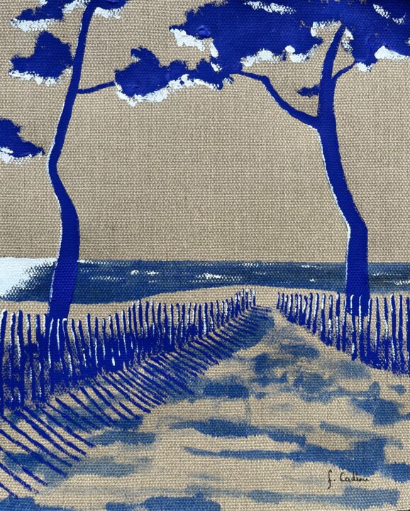 Malerei mit dem Titel "À la plage - bleu o…" von Frédéric Cadiou, Original-Kunstwerk, Acryl