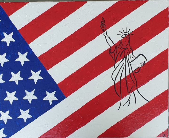 Painting titled "States of liberty" by Frederic Delliaux, Original Artwork, Acrylic Mounted on Wood Stretcher frame