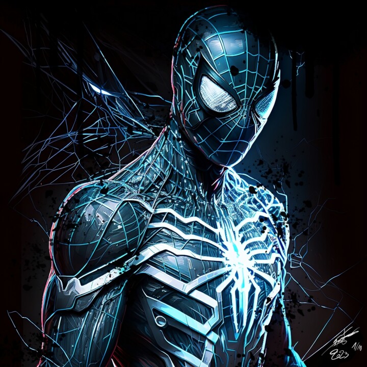 Arts numériques intitulée "Spiderman V1" par Frédéric Font (Chroma), Œuvre d'art originale, Peinture numérique Monté sur Châ…