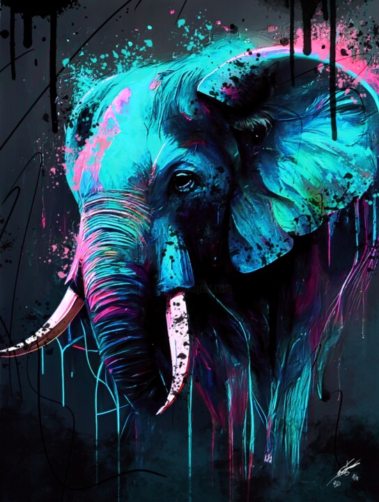 Arts numériques intitulée "elephant v1" par Frédéric Font (Chroma), Œuvre d'art originale, Peinture numérique Monté sur Châs…