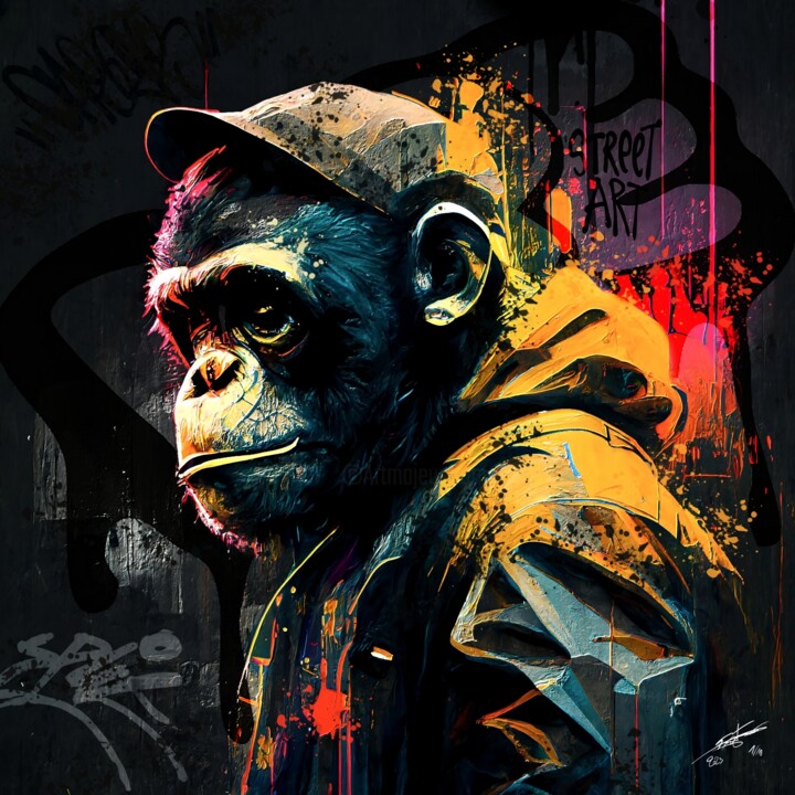 Arts numériques intitulée "Street Monkey V2" par Frédéric Font (Chroma), Œuvre d'art originale, Peinture numérique Monté sur…