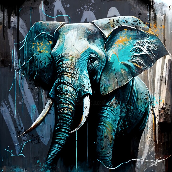 Arts numériques intitulée "Elephant V2" par Frédéric Font (Chroma), Œuvre d'art originale, Peinture numérique Monté sur Châs…