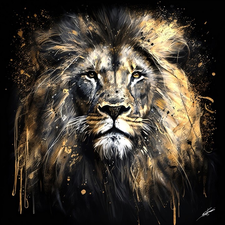 Arts numériques intitulée "Lion V4" par Frédéric Font (Chroma), Œuvre d'art originale, Peinture numérique Monté sur Châssis…