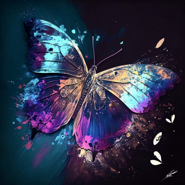 Arte digitale intitolato "Papillon V3" da Frédéric Font (Chroma), Opera d'arte originale, Pittura digitale Montato su Telaio…