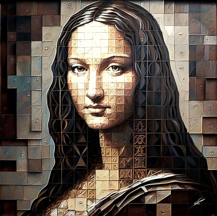 Arts numériques intitulée "Mona Lisa Joconde V1" par Frédéric Font (Chroma), Œuvre d'art originale, Peinture numérique Monté…